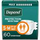 Depend Adult Diapers with Tabs, Incontinence Protection with Tabs, Unisex, Small/Medium (1934" Waist, Up To 170 lbs), Maximum Absorbency, 60 Count (3 Packs of 20) : Health & Household