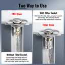5-in-1 Bathroom Sink Stopper, 2 Pc Pop-Up Drain Stopper with Removable Hair Catcher, Anti-Clog Strainer, Odor Blocking & One-Way Flow Design, All Metal Brass Core & Stainless Steel, Fit 1.1"2.36"