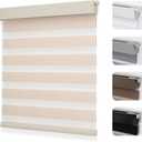 Joydeco No Drill Zebra Blinds for Windows, Cordless Day & Night Dual Sheer Roller Shades, Easy Installation, Free-Stop Lift System, Light Filtering Privacy Blinds for Home(Beige,31" W x 75" H)