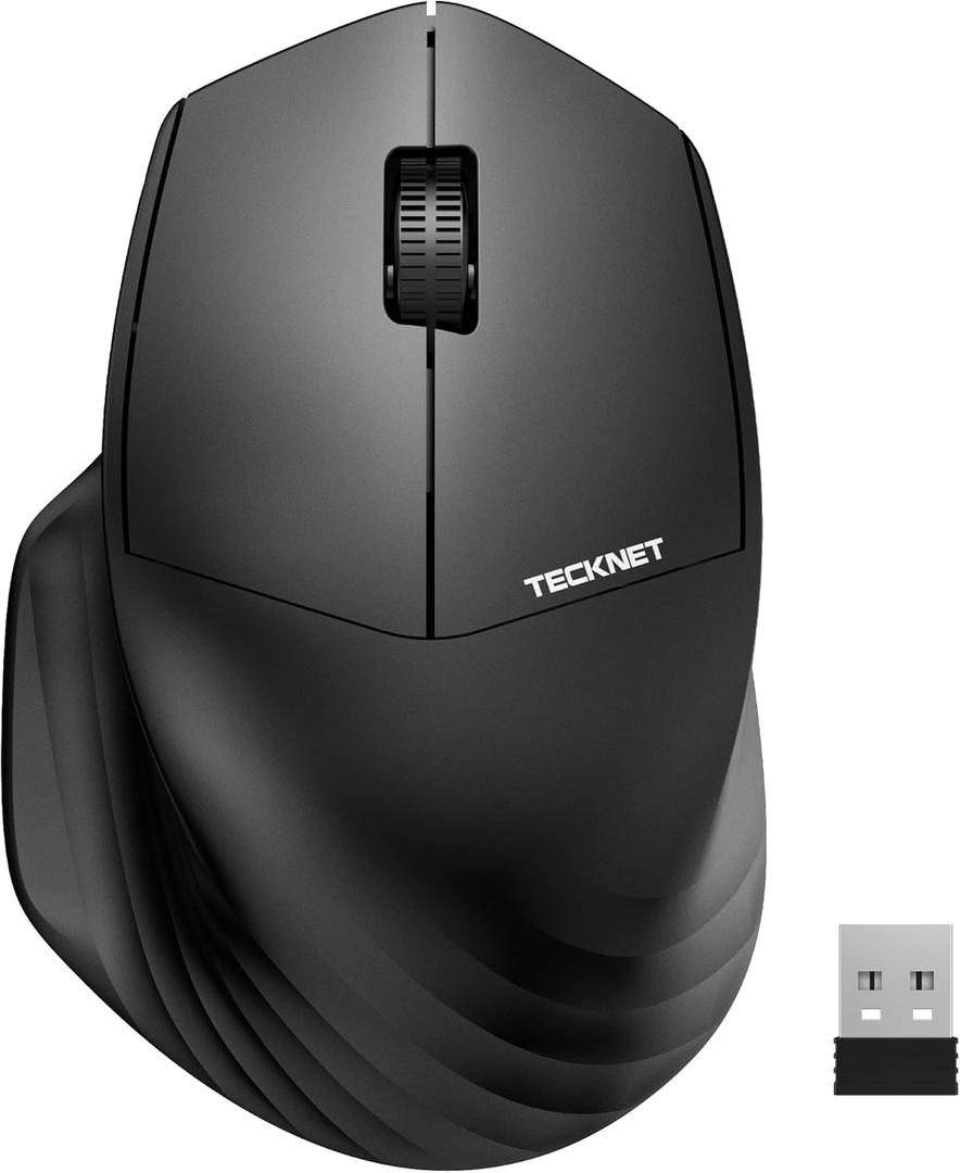 TECKNET Wireless Mouse, 2.4G Computer Mouse, 3 Adjustable DPI Silent Mouse with USB A Receiver, 3 Buttons, 1600 DPI, 6 Months Battery Life, Ergonomic Wireless Mouse for Laptop, PC, Mac, Desktop-Black