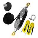 Upgraded Rope Hoist Pulley System, 4400LBS Block and Tackle with 304 Stainless Steel Shackle 2PCS Lift Sling, 8:1 Power 65ft Heavy Duty Pulley Block for Lifting Garage Warehouses Building (black)