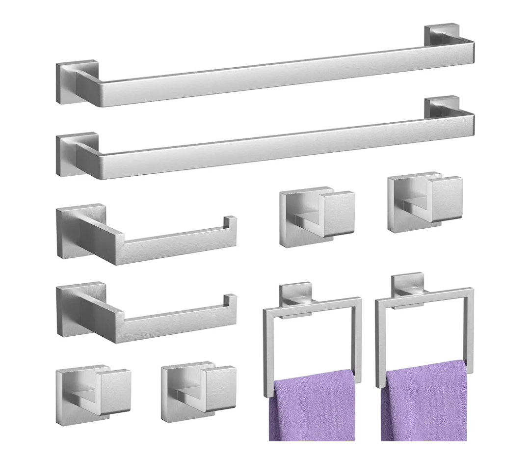 10-Pieces Brushed Nickel Bathroom Accessories Set, 23.6 Inch Bath Towel Bar Set, Stainless Steel Bathroom Hardware Set, Towel Racks for Bathroom Wall Mounted