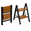 HBTower Step Ladder,Lightweight Aluminum Folding Step Stool with Anti-Slip Wide Pedal,330lbs Capacity Step Ladder for Household,Kitchen,Office - BlackWoodgrain