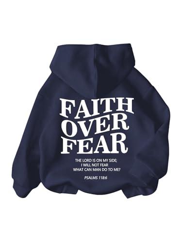 RoseSeek Boy's Hoodies Long Sleeve Letter Graphic Hoodies Sweatshirts Pullover Cute Clothes Streetwear Deep Blue 11Y
