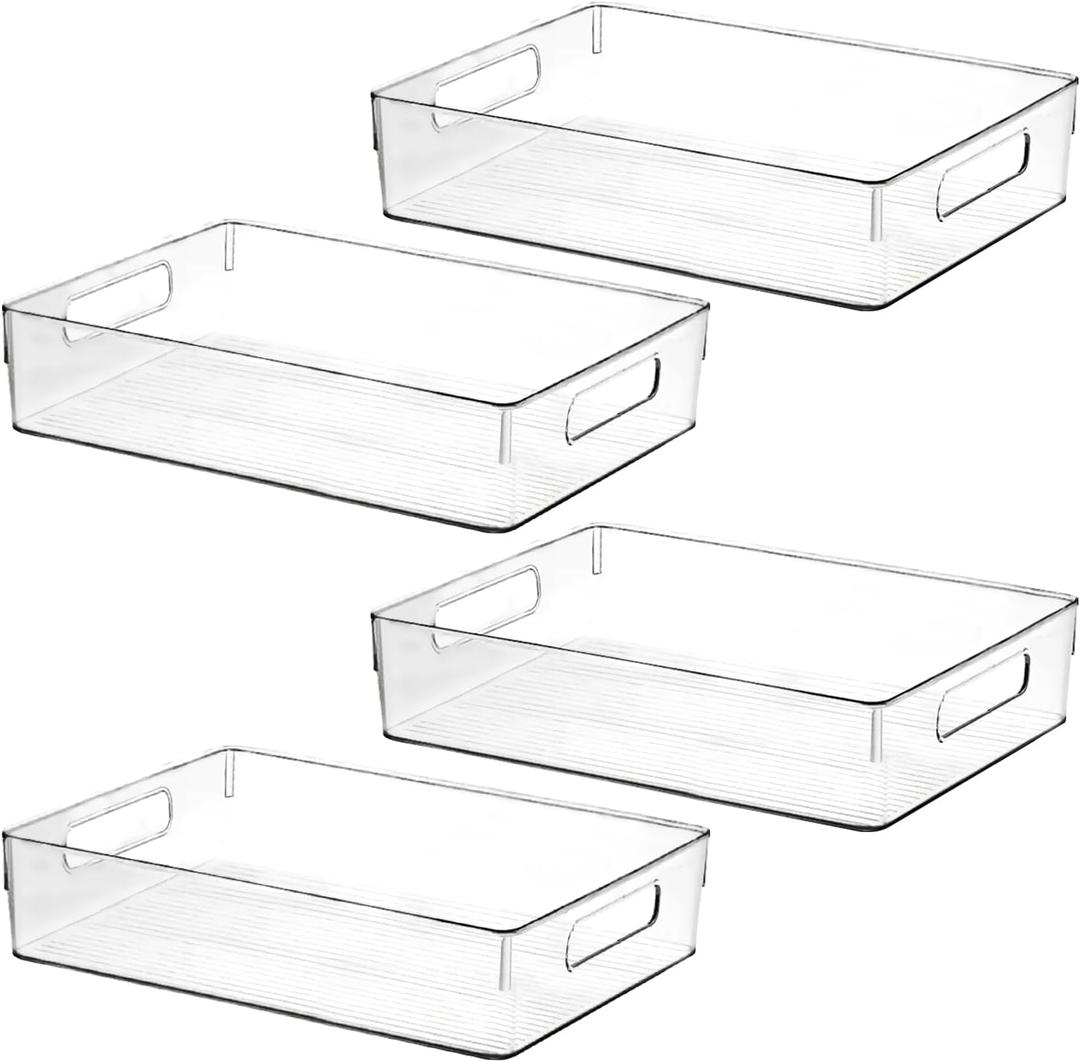 ShelfShaper Large Clear Plastic Storage Bins, Pantry Organizers and Storage Containers Fridge Organizer Bins for Organizing Home Kitchen Under Sink Bathroom Refrigerator Freezer Laundry Room