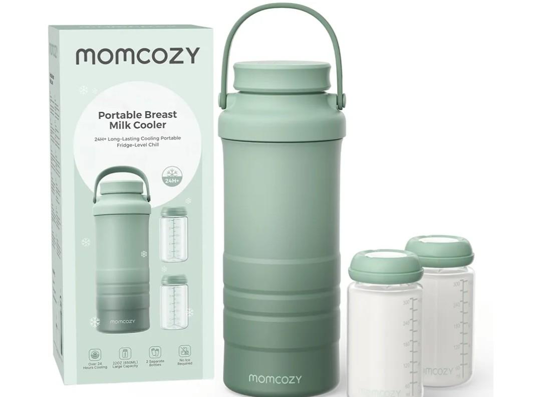 Momcozy 22oz Portable Breast Milk Cooler for Outdoor, Life Saver with 360° Total Cooling for 24 Hours, Larger Capacity Travel Breastmilk Chiller with 2pcs Baby Bottles for Breastmilk Storage, Green