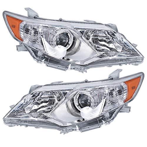 waltyotur Headlights Assembly Replacement for 2012 2013 2014 Camry Polycarbonate Lens ABS Plastic Housing Projector Headlamps Left+Right (Chrome)