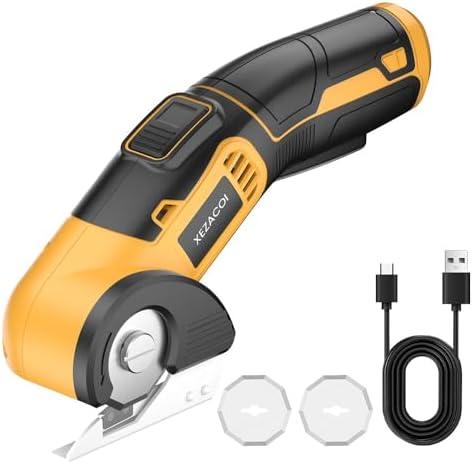 Electric Cardboard Cutter - Cordless Electric Scissors for Cardboard with Safety Lock & 2 Spare Blades, Power 4V Rechargeble Box Cutters for Fabric Carpet Leather Plastic Cutting, Crafting Yellow