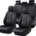 Coverado Car Seat Covers Full Set, Premium Nappa Leather Seat Covers for Car, Waterproof Car Seat Protector with Lumbar Support, Automotive Seat Covers Universal Fit for Most Cars SUV Truck(Black)