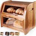 Arise Stylish Acacia Bread Box for Kitchen Countertop, Extra Large 2-Shelf Wooden Bread Storage Container with Clear Windows and Air Vents Keep Bread, Bagels and Rolls Fresh, Self Assembly