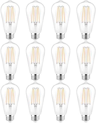 PARTPHONER LED Light Bulbs Dimmable Vintage Edison Bulb, E26 LED Bulb 60W Equivalent 720 Lumens, Warm White 2700K, ST58 Antique LED Filament Bulb CRI 85+, Clear Glass, Pack of 10