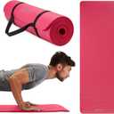 Gaiam Essentials Thick 2/5" (10mm) and Thin 1/4" (6mm) Yoga & Pilates, Fitness & Exercise Mat with Easy-Cinch Carrier Strap (Pink)