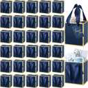 Yeaqee 25 Pcs Mini Metallic Paper Gift Bags with Handles 4x2.75x4.5'' Tiny Small Gift Bags with Thank You Tag for Wedding Graduation Birthday Party Return Gifts Jewelry Business (Navy Blue,Gold)