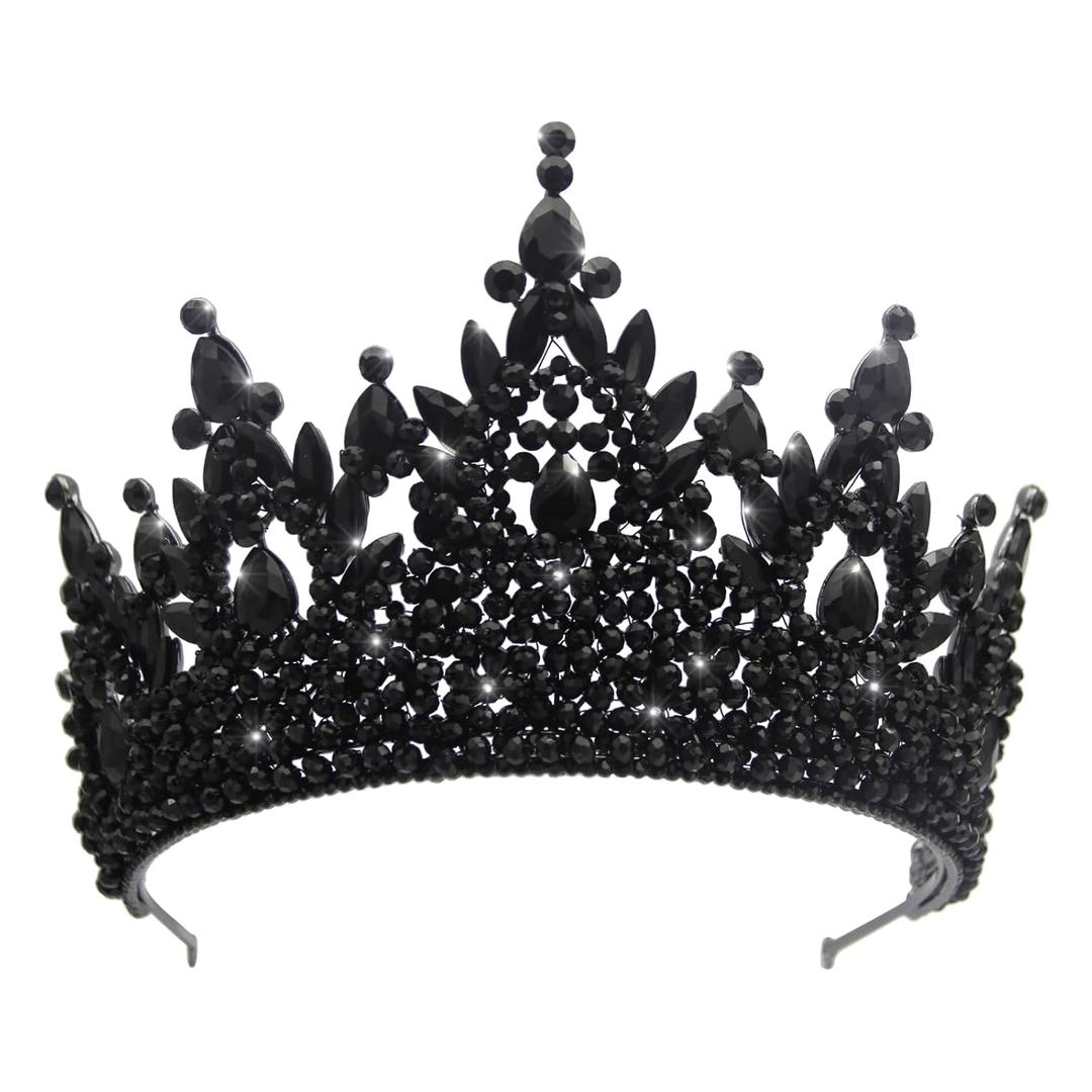 Luxury Rhinestone Baroque Queen Tiaras and Crowns for Women, Handmade Wedding Princess Headband Sparkly Crystal Costume Headpieces for Quinceanera Halloween Birthday Prom(Black)