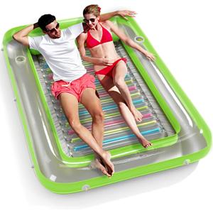 Inflatable Tanning Pool Lounger Float - Jasonwell 4 in 1 Sun Tan Tub Sunbathing Pool Lounge Raft Floatie Toys Water Filled Tanning Bed Mat Pad for Adult Blow Up Kiddie Pool Kids Ball Pit Pool (X-Large, Lime w reflective base)
