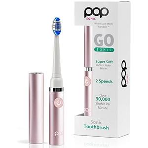 Pop Sonic Electric Toothbrush (Metallic Rose) - Travel Toothbrushes w/AAA Battery | Kids Electric Toothbrushes with 2 Speed & 15,000-30,000 Strokes/Minute, Dupont Nylon Bristles