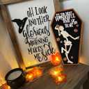 Spooky Farmhouse Halloween Wooden Signs with Sayings 12H x 6.5W, Cute Fun Farmhouse Skeleton Coffin Fall Halloween Table Sign for Tiered Tray Wreath Mantel Table Top Centerpiece Decor (Black)
