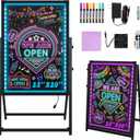 Hosim Standing A-Frame LED Message Writing Board 28x 20", Neon Signs Chalkboard Menu Board, 16 Colors Light Board, LED Drawing Sign Board, LED Note Board with Colors for Christmas Light Up Sign