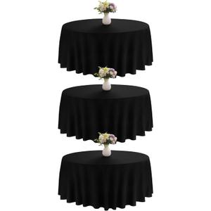 3 Pack 90 Inch Round Black Polyester Tablecloth Bulk Washable Table Covers for Wedding Dining Table Buffet Parties Banquet Decor(Black)