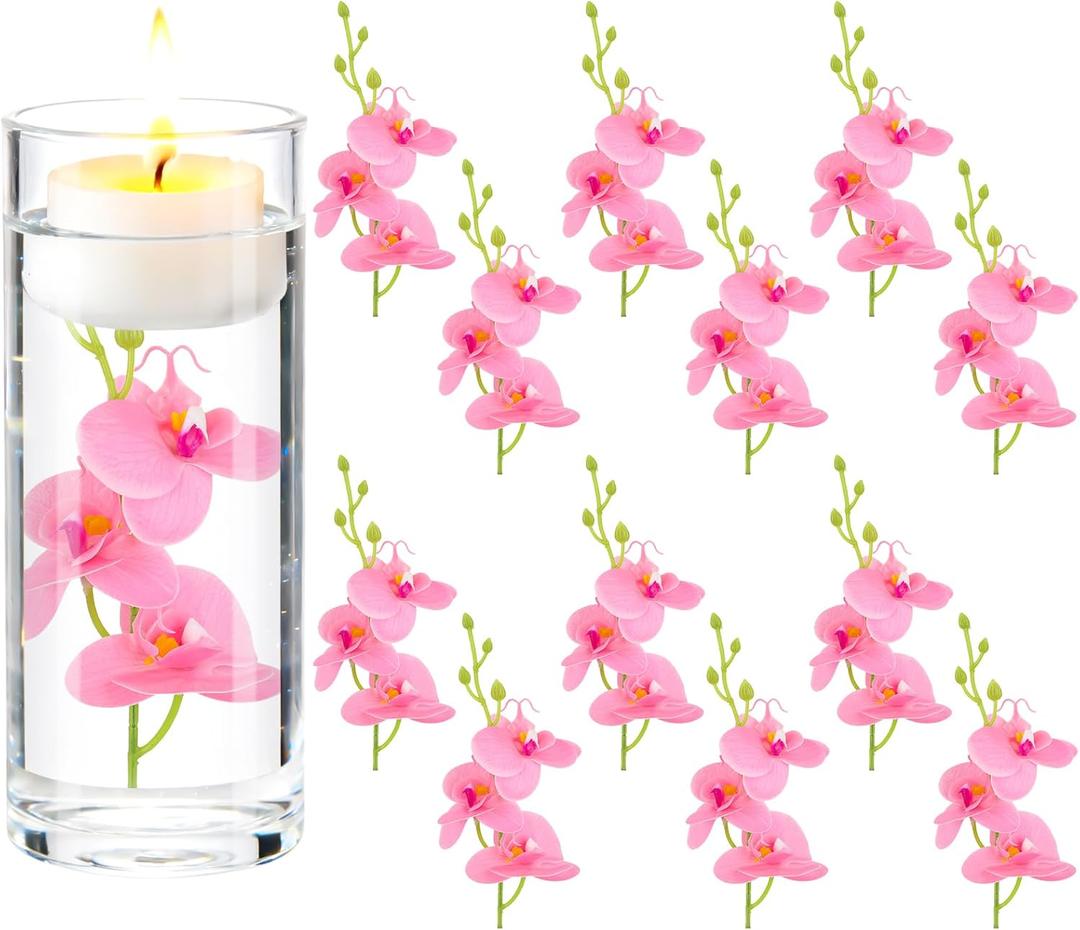 LARDUX ARDUX (12 Pieces) Artificial Flowers for Floating Candles Mini Artificial Orchid Flower Vase Fillers for Wedding Dinning Table Party Home Bar Restaurant Decoration (Pink)