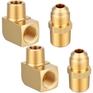 Pelopy 4 Pack Brass Grill Connectors for Big Buddy Heater 90 Degree Barstock Street Elbow Half Union Gas Adapter 3/8" Flare x 3/8" NPT Male Pipe for F273684 Propane Hose