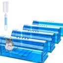 4 Pack Humane Mouse Traps No Kill, Catch and Release Live Mouse Trap Indoor for Home, Reusable Mice Trap Cage with Cleaning Brush(Blue),01Blue-4pack