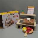 Wooden Pizza Toy - 48 PCS Montessori Pretend Play Food for Ages 3+, Educational Learning Toy Wooden Playset with Bake Oven, Christmas, Birthday Gift