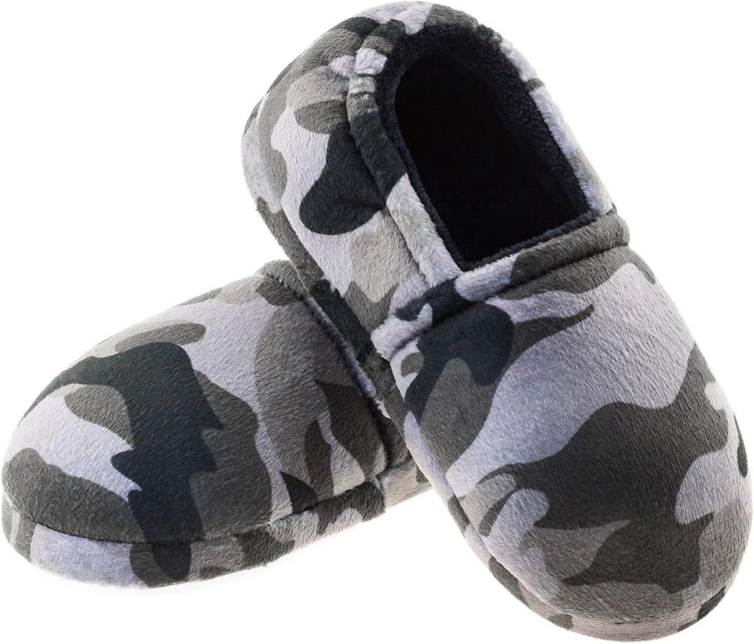 LA PLAGE Boys House Slippers with Cozy Memory Foam Slip On Camo House Shoes, Breathable Indoor Outdoor Warm Winter Home Slippers for Little Big Kids (8-9 Toddler)