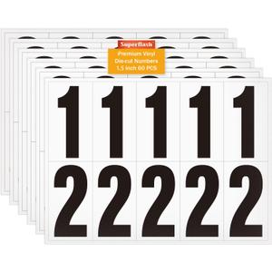 1.5 inch Self Adhesive Numbers for Mailbox, House Numbers, Reflective Mailbox Number, Trash Cans Number, for Outside, 60 PCS (Black/White)