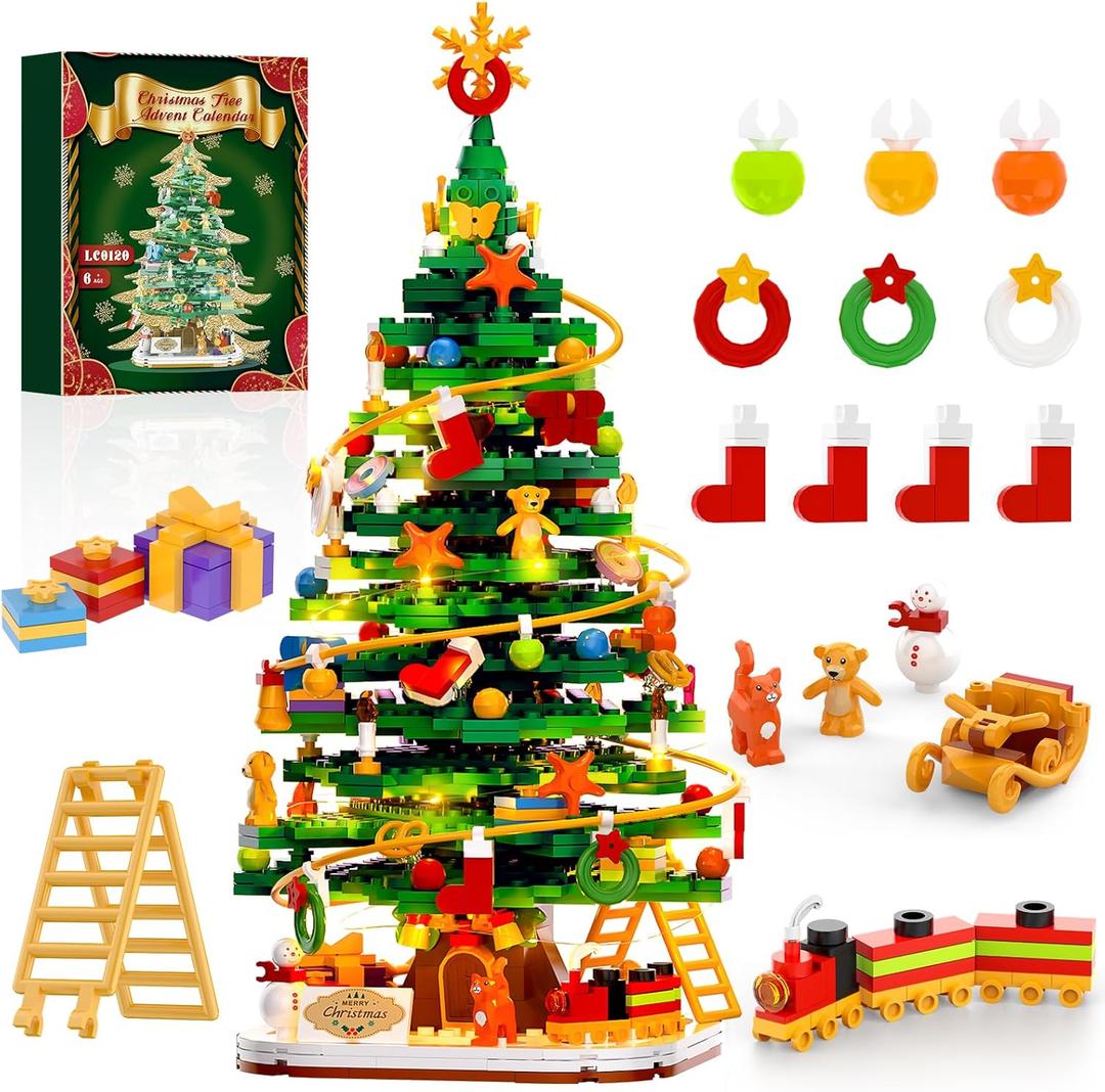 Christmas Tree Building Block Set with Light Kit, Building Toy Compatible with Christmas Sets, Xmas Tree Holiday Decoration for Kids Ages 8-14, Stocking Stuffer Gift for Boy Girl Adults (661PCS) (Green)