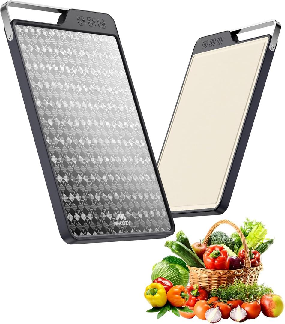 Titanium Cutting Board for Kitchen, Double-Sided Pure Titanium(Checkered Design) & Wheat Straw PP, Food Grade Chopping, Non Toxic, Easy to Clean, 16"11"