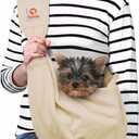 Tomkas Small Dog Sling Carrier - Zipper Pocket & Adjustable Strap - for 3-10 lbs Pets(Cream)