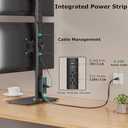 UPGRAVITY Dual Monitor Stand with Built-in Power Outlet, Vertical Stack Freestanding Monitor Mount for 13-32 inch Flat Curved Computer Screen, Metal Base, Height Adjustable, Max VESA 100x100mm