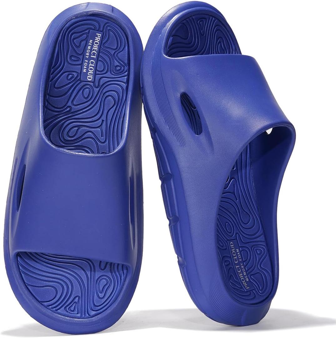 Project Cloud Mens Sandals - Lightweight and Flexible EVA Recovery Slides for Men with Ultra Bouncy Latex Insole - Comfortable Water Resistant Slippers for Men Footwear (Dean) (10, Blue)