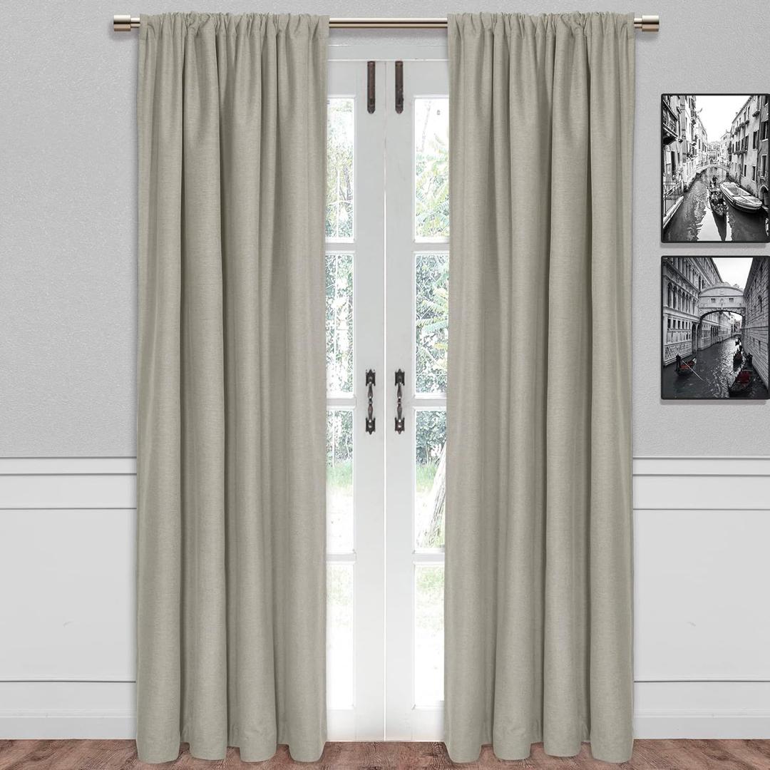 SUN+BLK Bradley Total Blackout Curtain Textured Thermal Insulated 1 Panel with Rod Pocket, Khaki, 52x84, Wide Width