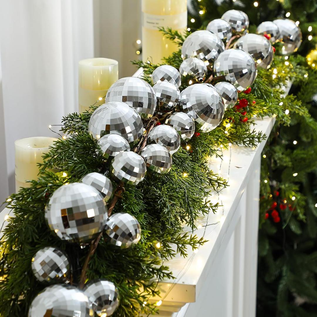 Dingion 6 ft Christmas Ornament Ball Garland Xmas Disco Ball Hanging Decoration Shatterproof Ornament Garland for Christmas Tree Mantel Fireplace Stair Indoor Outdoor Party (1.97, 3.15 Inch)