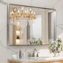 LOAAO 48X30 Inch Brushed Nickel Bathroom Mirror, Rounded Rectangle Silver Metal Frame Mirror, Brushed Nickel, Anti-Rust, Shatter Proof, Hangs Horizontally or Vertically