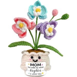 2 x Tiny Detalles Birthday Gift for Mom from Daughter Son - Mini Orchid Crochet Pot Gift for Mom Grandma, Cute Crochet Flower for Desk Decor, Valentines Easter for Bonus Step Mama