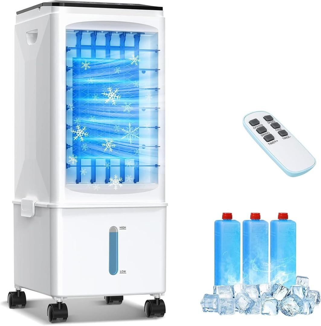 Portable Air Conditioners, 3-IN-1 Evaporative Air Cooler, 2.5 Gal Fast Cooling Portable AC Unit w/Remote & Timer, 3 Speed Quiet Swamp Cooler, Windowless Air Conditioner Fan for Room Office Garage