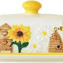 Butter Dish with Lid for Countertop, Sunflower Butter Keeper Holder, Ceramic Cute Butter Container Sunflower Decorative Butter Dish for Kitchen, Gifts for Mom Women (Sunflower)