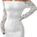 Milumia Women's Lace Long Sleeve Mini Dress Sexy Off The Shoulder Bodycon Birthday Party Going Out Dresses (Large, White)