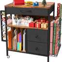 Wrapping Paper Storage Cart, Rolling Gift Wrap Station with 3 Drawers & Side Holders, Wrapping Paper Organizer Holder with Wheels for Gift Bags, Ribbons, Wrapping Supplies