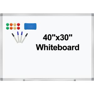 Dry Erase Board for Wall Aluminum Presentation Magnetic Whiteboard with Long Pen Tray, Wall-Mounted White Board for School, Office and Home (40"x30")