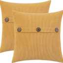 HWY 50 Mustard Yellow Chenille Throw Pillow Covers 18x18 Inch with Triple Buttons, Soft Farmhouse Accent Decorative Cushion Cases for Couch Sofa Bed Living Room Pack of 2