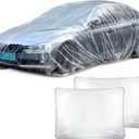 BBTO 1 Pack Universal Plastic Car Cover with Elastic Band Disposable Clear Car Covers Bulk 12.5 x 21.6 ft Waterproof Dustproof Full Exterior Protector for Sedan Outdoor Snow Rain Weather