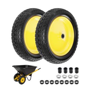 RONPOW 4.80/4.00-8 Flat Free Wheelbarrow Tire and Wheel, 16" Yellow 2-Pack