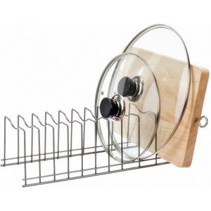 SANNO Pot Lid Organizer Pot Lid holder, Pots and Pans Organizer Drawer Plate Organizer for Bakeware Dish Plate, Cutting Boards, Pots & Pans, Serving Trays, Reusable Containers in Cabinet Pantry (Stainless-10 Slot)