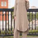 Abaya for Women Muslim Two Piece Set Long Sleeve Shirt Dress+ Pants Dubai Arabic Clothes Casual Spring Fall Outfit (Beige, S)