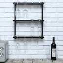MyGift Wall Mounted Wine Glass Rack, Black Wood Stemware Holder for 12, Medium
