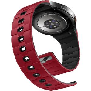Bandletic 20mm No Gap Breathable Magnetic Silicone Band for Men Compatible with Samsung Galaxy Watch 7 6 5 4 FE 40mm 44mm/for Galaxy Watch 6 4 Classic 43mm 47mm 42mm 46mm/Watch 5 Pro 45mm, Red/Black